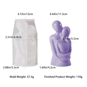 Detail view of couple hug silicone mold with dimensions and weight for candle DIY