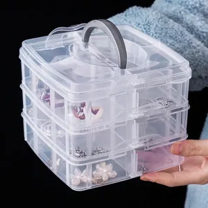 Jewelry Organizer Box Multi Tier Transparent Plastic Storage Case With Handle Removable Dividers For Earrings Necklaces