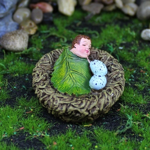 Garden fairy sleeping baby figurine in resin bird nest ornament for miniature landscapes
