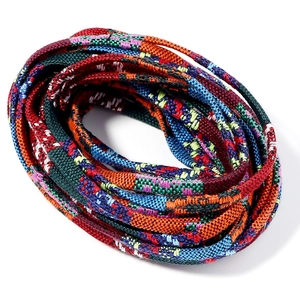 Macro detail of 5mm colorful woven cotton cord with ethnic braided pattern for DIY crafts