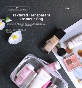 Detailed view of large capacity waterproof transparent PVC travel cosmetic bag with texture