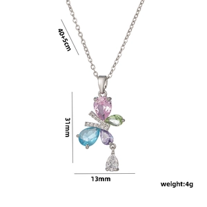 Silver titanium necklace with crystal colorful zircon butterfly pendant and size details