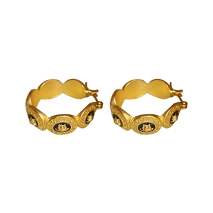 Boucles d oreilles créoles dorées vintage avec portrait en relief et motif grec