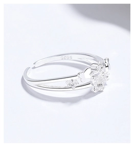 Close-up of S925 sterling silver butterfly ring featuring sparkling zircon inlay details