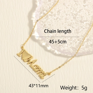 Detail view of gold 18K Mama necklace showing 45+5cm chain length and 43*11mm pendant size