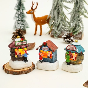Maison de Village de Noël Miniature en Résine LED Brillante Magasin de Cadeaux Boutique de Bonbons Ornement de Table