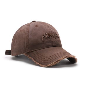 Casquette de baseball vintage en coton délavé marron avec broderie 3D et bords usés