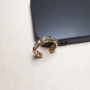 Detailed view of handmade 14K gold filled wire wrapped ring with grey labradorite beads