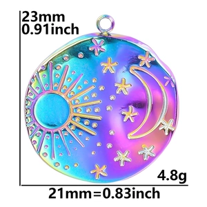Rainbow celestial stainless steel charm pendant with sun moon stars motifs 23x21mm
