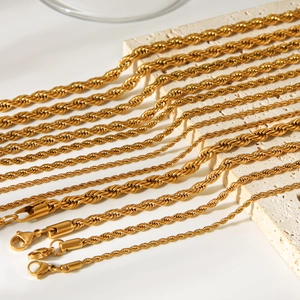 Rope Chain Necklace Bracelet 18K Gold Plated Stainless Steel Minimalist Waterproof Twist Jewelry Women Fashion