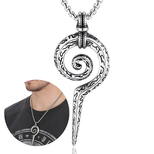 Viking Rune Spiral Scepter Snake Pendant Necklace Vintage Stainless Steel Nordic Punk Gothic Jewelry For Men