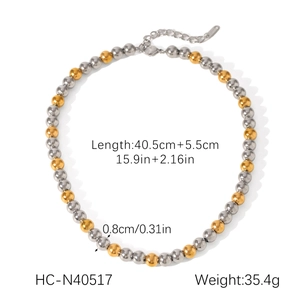 Détails du collier à billes bicolore avec dimensions, longueur 40,5 cm et perles de 8 mm