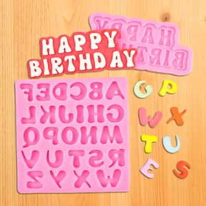 Set stampi in silicone con lettere maiuscole e Happy Birthday per decorazioni