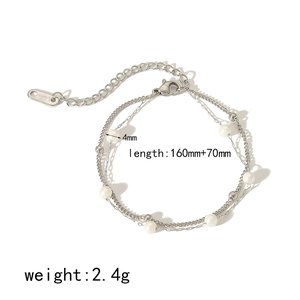 Double-layer stainless steel pearl bracelet with adjustable 160mm+70mm length chain