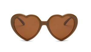 Front view of heart-shaped sunglasses in dark brown with polarized lenses