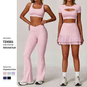 Women High Elastic Yoga Set Top And Bottom Slim Fit Backless Sports Bra Flare Leggings Workout Gym Fitness Activewear Suits