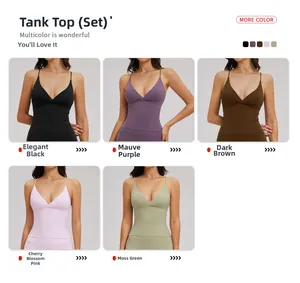 Detailed grid of V-neck sports bras in black, purple, coffee, pink, and green high-stretch fabric