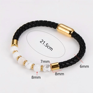 8mm tiger eye beaded bracelet with braided leather cord and 21.5cm magnetic clasp