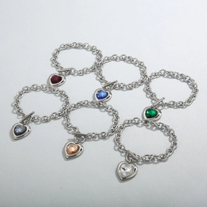 Collection of stainless steel heart bracelets with colorful crystals and OT toggle clasp