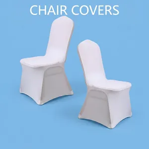 Universal white stretch chair cover for weddings and hotel banquets with reinforced pockets