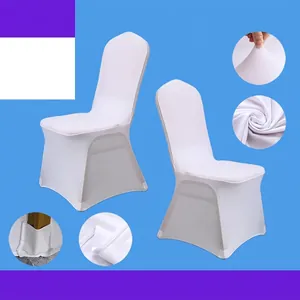Universal white stretch chair cover for weddings and hotel banquets with reinforced pockets