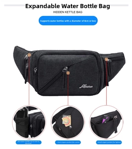 Detail of outdoor waist bag showing hidden kettle pocket for bottles up to 8cm diameter