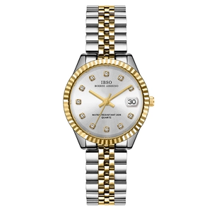 Classic two-tone steel watch with diamond markers and date window on silver dial