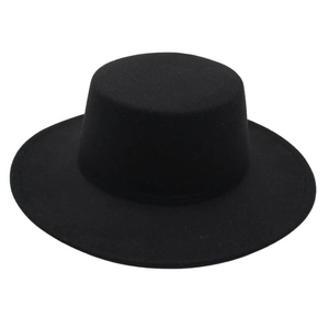 Elegant Flat Top Wide Brim Boater Hat Cotton Polyester Felt Minimalist Sunshade Jazz Cap For Women