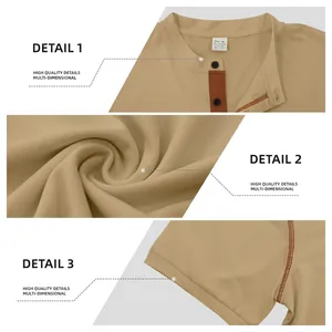 Khaki Henley-T-Shirt für Herren aus schnelltrocknendem Stoff mit Kragendetails