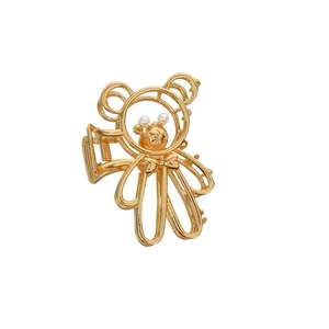 Elegant gold metal bear hair claw clip with pearl eyes for women's hair styling