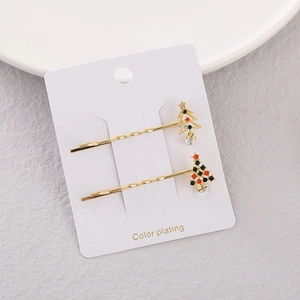 Golden Christmas tree hair clip set with sparkling rhinestones and crystal pendants