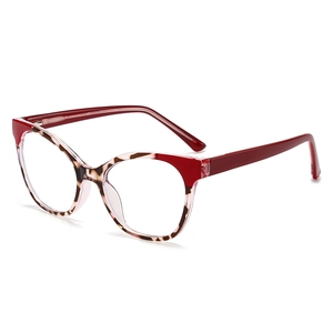 Cat-eye blue light blocking glasses with red and tortoiseshell contrast frames for women