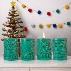 Christmas Candle Silicone Mold 3D Relief Cylindrical Snowflake Snowman Pine Tree DIY Handcraft Holiday Decor