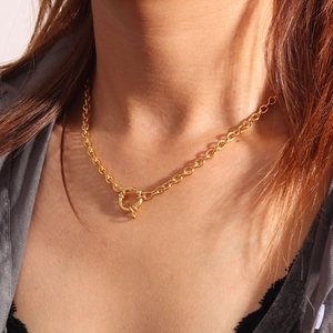 Chunky 18K gold plated stainless steel paperclip chain necklace with large spring ring clasp