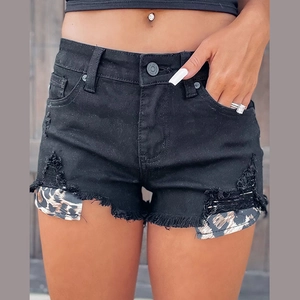 Hoge Taille Denim Shorts Dames Gescheurd Distressed Gerafelde Zoom Luipaardprint Zak Streetwear Katoen Sexy Hot Pants