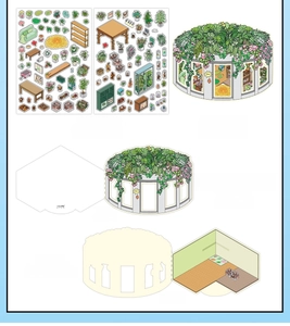Detail showing PET stickers and foldable cardstock base for DIY green plant shop scenery