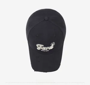 Top view of a black distressed baseball cap featuring Fard SINCE 1987 embroidery details