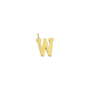 Close-up of golden stainless steel W letter pendant with ring for DIY jewelry making