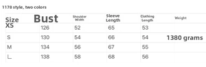 Detailed size chart for women's leather jacket showing bust and length measurements