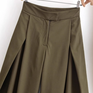 Fashionable olive green high waisted wide leg trousers with pleated waist design
