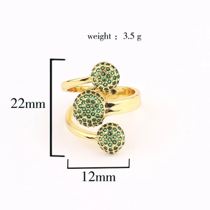 Adjustable gold flower ring with green zircon stones measuring 22mm by 12mm