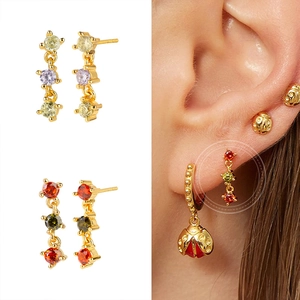Elegante Geometrische Kupfer Ohrstecker Mit 925 Sterlingsilber Ohrstecker-Stift Bunte Runde Zirkonia Ohrringe Für Damen