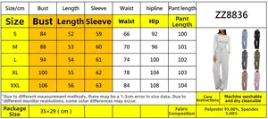 Tabella taglie da S a XXL per set con maglia a maniche lunghe e pantaloni larghi