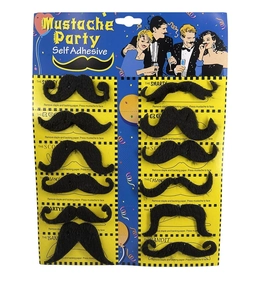 Set of 12 self-adhesive realistic fake mustaches in 6 styles for Halloween party