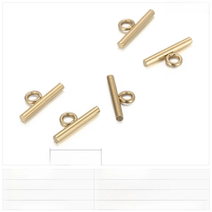 Detailed view of golden stainless steel OT toggle clasp jewelry connector 15x2mm