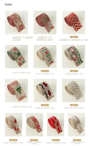 Linen Christmas ribbon collection featuring star, snowflake, and tree patterns in 6.3cm and 3.8cm