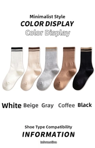 Detail display of five-color cotton athletic crew socks with double stripes at the cuff