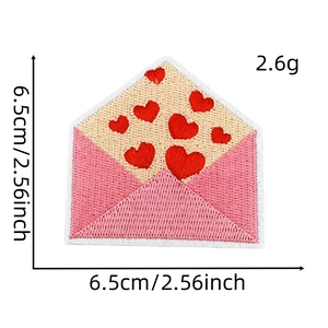 Pink heart envelope embroidered patch 6.5cm decorative iron-on badge for crafts