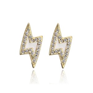 Orecchini a saetta placcati in oro 18K con smalto bianco e zirconi micro-pave
