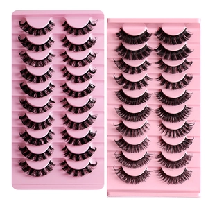 20 pairs of Russian volume false eyelashes with DD curl in pink trays for dense look
